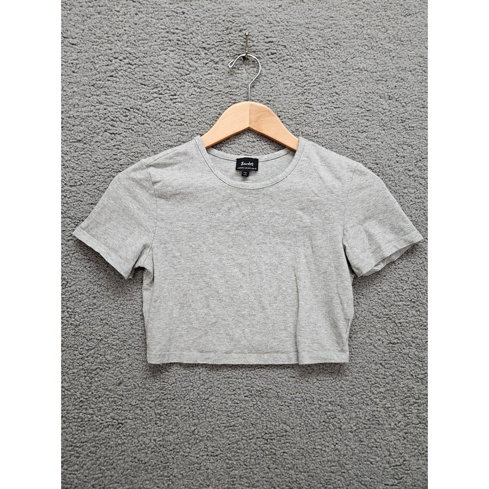 Bardot Crop Top XS Gray Short Sleeve Cotton Blend Slim Fit Minimalist Basic